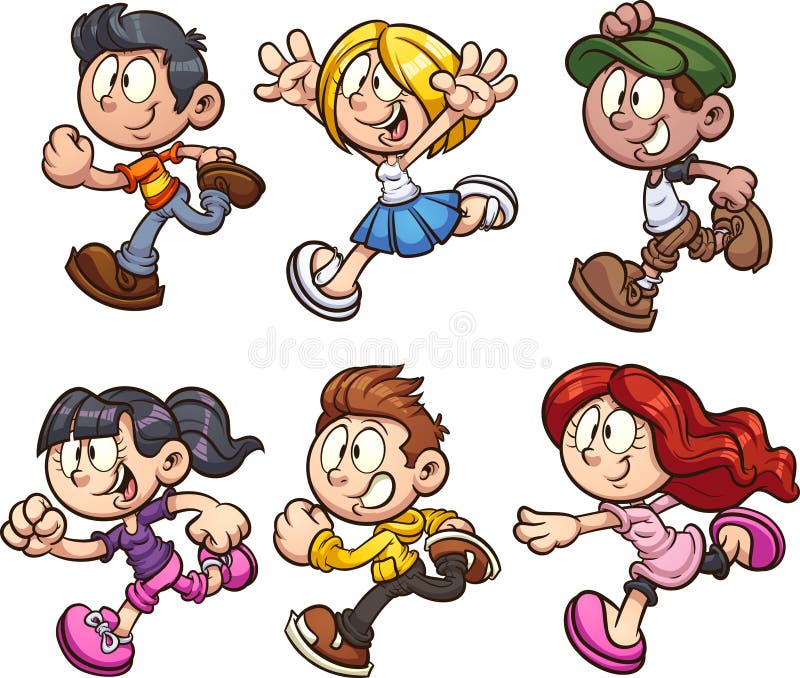 Cartoon kids running clip art. Vector illustration with simple gradients. Each on a separate layer. Cartoon kids running clip art. Vector illustration with simple gradients. Each on a separate layer