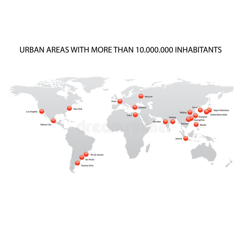 Correspondencia de las ciudades más grandes del mundo stock de ilustración Correspondencia de las ciudades más grandes del mundo stock de ilustración