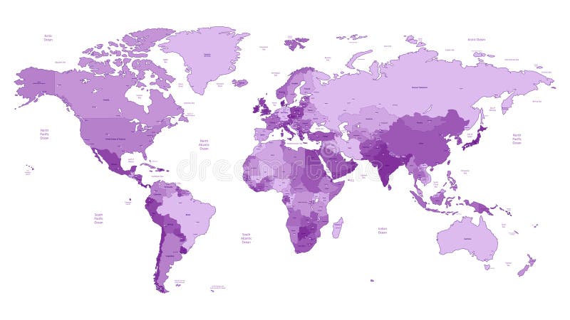 Correspondencia de mundo detallada violeta ilustración del vector Correspondencia de mundo detallada violeta ilustración del vector