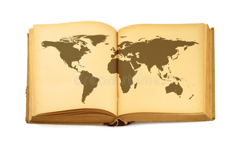 Mapa mundial en un libro abierto imagenes de archivo