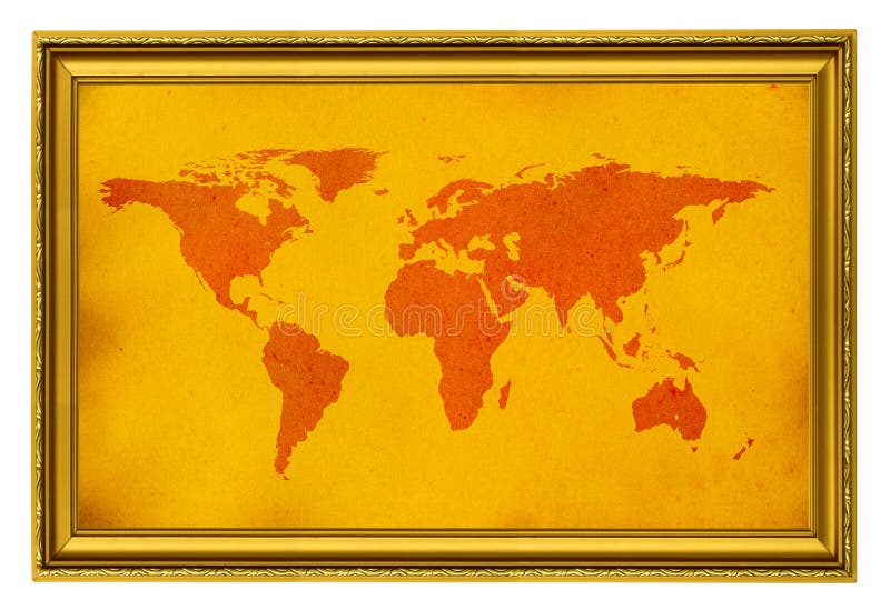 Correspondencia de mundo en marco de oro fotos de archivo libres de regalías Correspondencia de mundo en marco de oro fotos de archivo libres de regalías