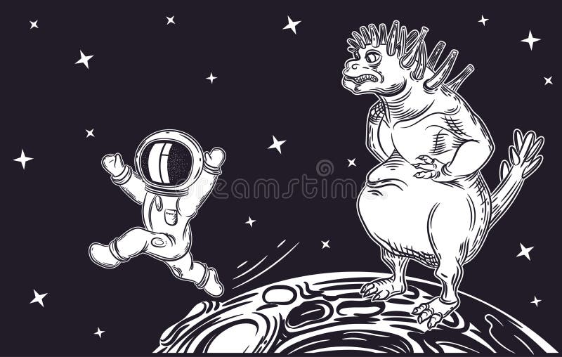 Corridas do astronauta longe do estrangeiro Monstro mau ilustração royalty free Corridas do astronauta longe do estrangeiro Monstro mau ilustração royalty free