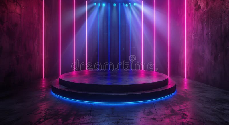 Corridoio neonato futuristico con luci blu e rosa fotografia stock libera da diritti