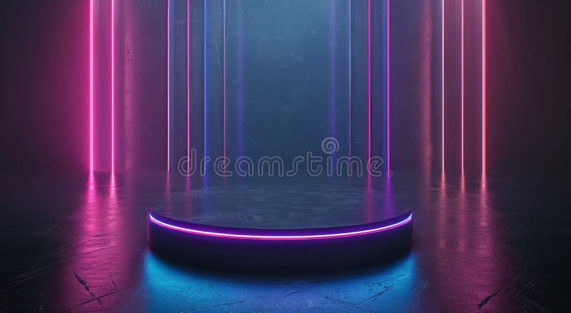 Corridoio neonato futuristico con luci blu e rosa fotografia stock libera da diritti
