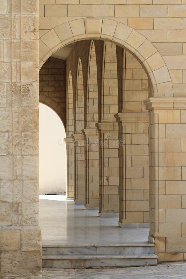 Corridor with columns close up. vertical