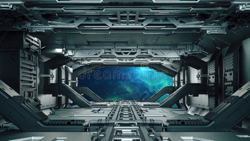 3d futuristic space facility corridor render. 3d futuristic space facility corridor render