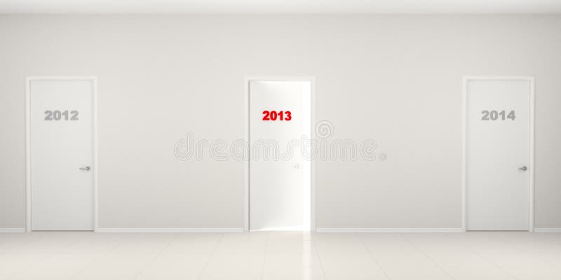 Corridor with doors - New Year s illustration.