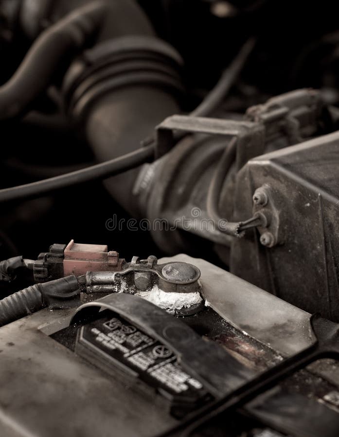 Car Battery Corrosion Terminal Dirty Battery Terminals Cleani Stock