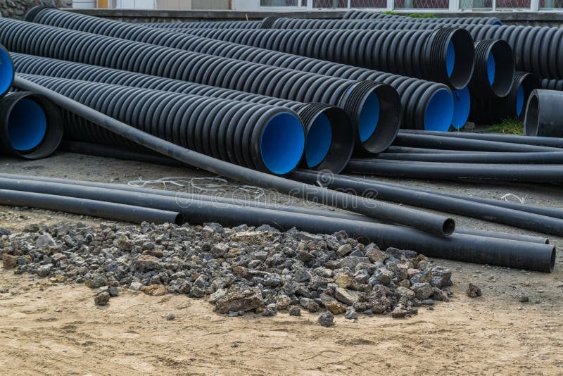 Corrugated Water Pipes of Large Diameter Stock Image Image of