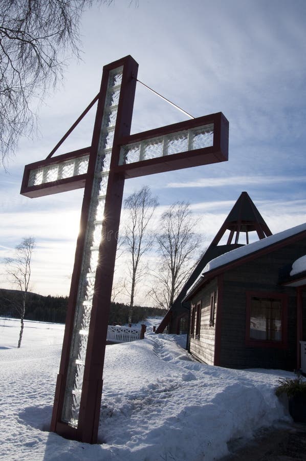 Iglesia en norte de Suecia en el invierno.