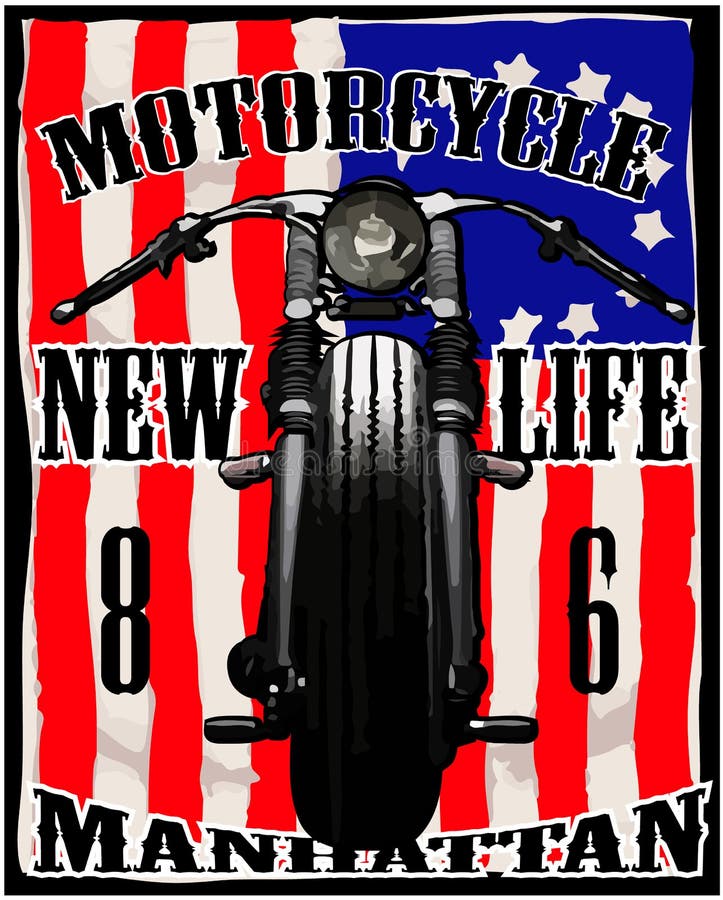 Corsa d'annata grafica della maglietta della bandiera americana del motociclo illustrazione vettoriale Corsa d'annata grafica della maglietta della bandiera americana del motociclo illustrazione vettoriale