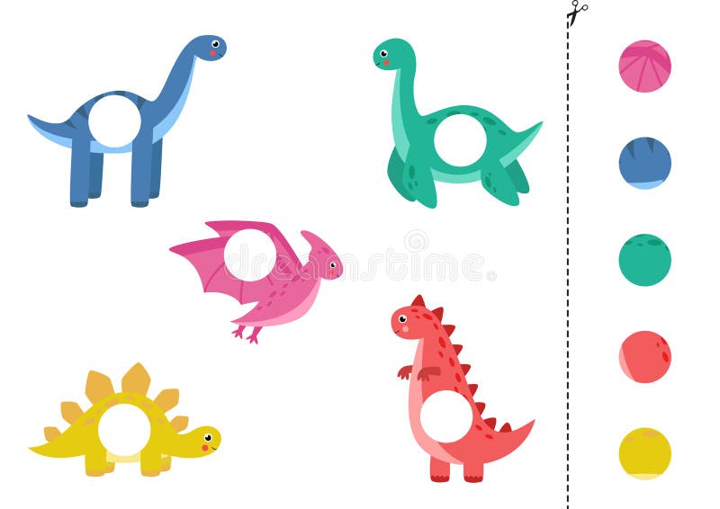 Cortar Y Pegar Partes De Dibujos Animados Dinosaurios Coloridos.  Ilustración del Vector - Ilustración de reptil, emparejamiento: 207536211