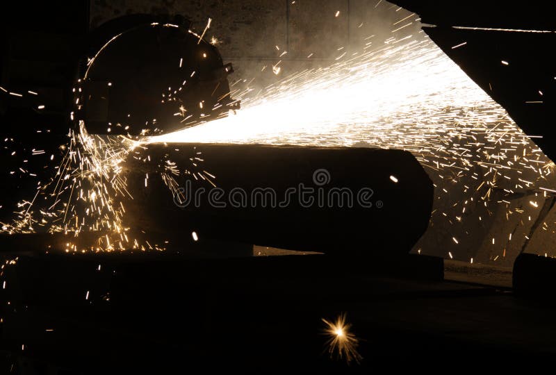 Titanium bar cut (with sparks). Titanium bar cut (with sparks)