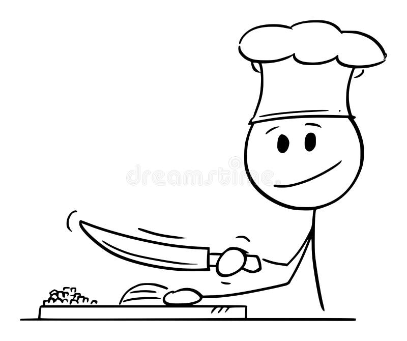 Corte de cocinas con cuchillos y cocina vectores de alimentos caricatura ilustración de palo gráfico ilustración del vector