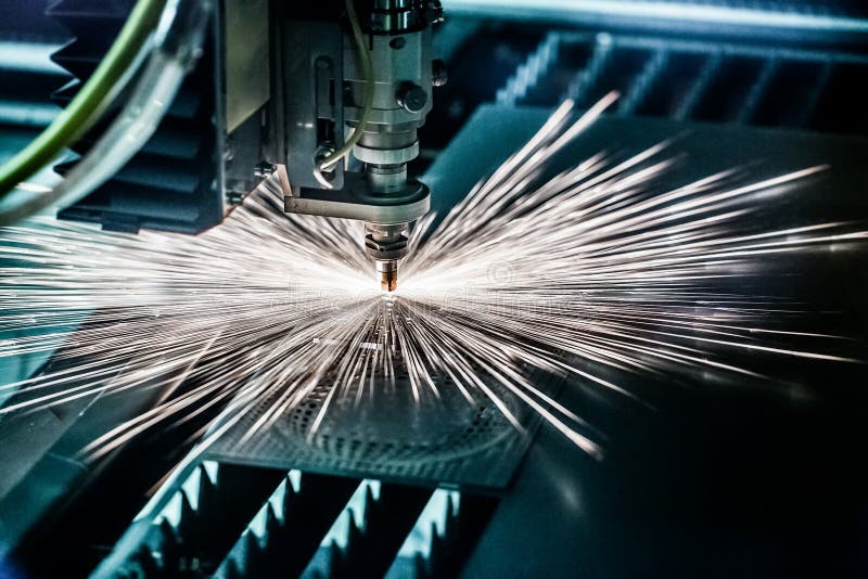 Corte del metal, tecnología industrial moderna del laser del CNC fotografía de archivo
