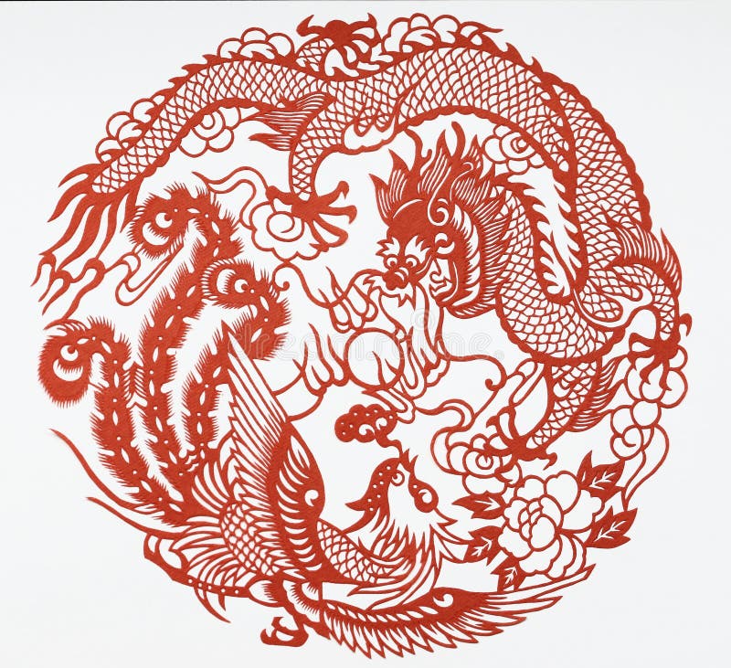 Paper-cutting is a traditional Chinese folk art. The dragon and the phoenix often served in classical art and literature as metaphors for people of high virtue and rare talent or, in certain combinations, for matrimonial harmony or happy marriage. Paper-cutting is a traditional Chinese folk art. The dragon and the phoenix often served in classical art and literature as metaphors for people of high virtue and rare talent or, in certain combinations, for matrimonial harmony or happy marriage.