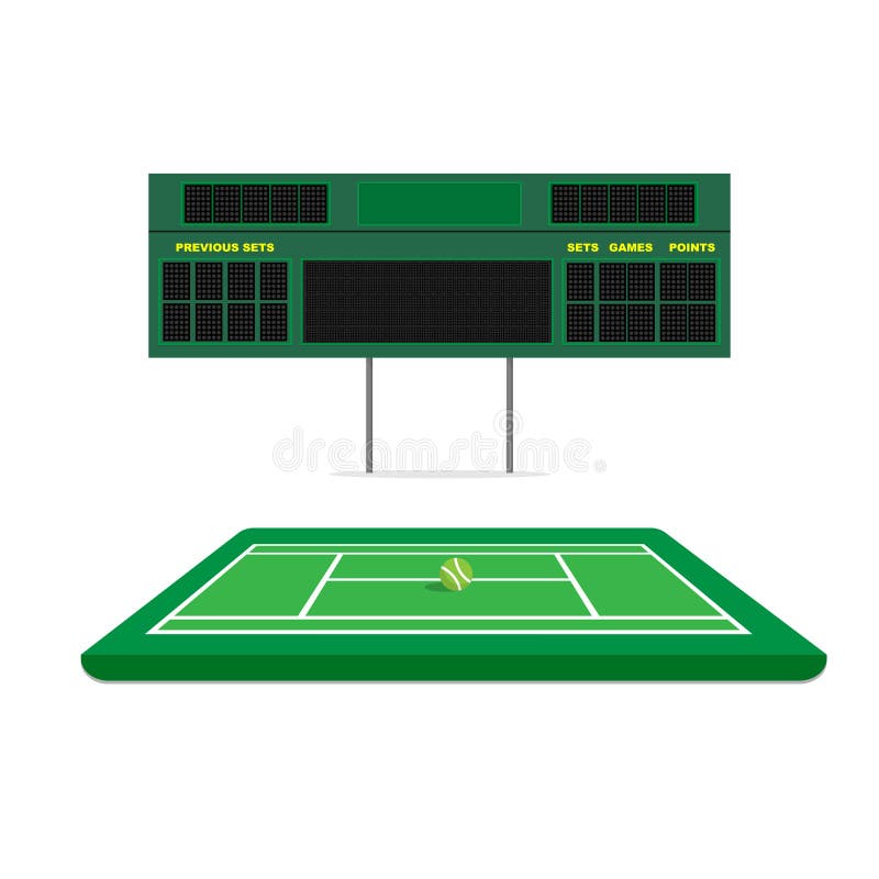 Corte verde di tennis con il tabellone segnapunti illustrazione vettoriale Corte verde di tennis con il tabellone segnapunti illustrazione vettoriale