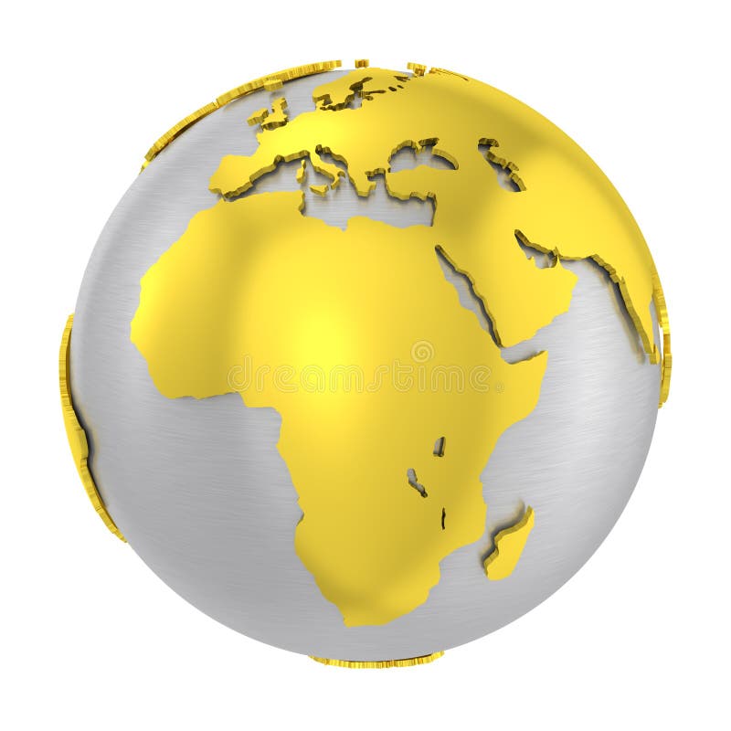 Corteza terrestre de acero cepillada del oro del globo 3D ilustración del vector Corteza terrestre de acero cepillada del oro del globo 3D ilustración del vector