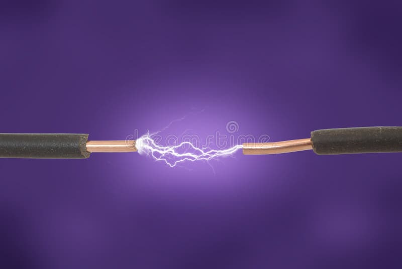 Electric bow between cables on blue background. Electric bow between cables on blue background