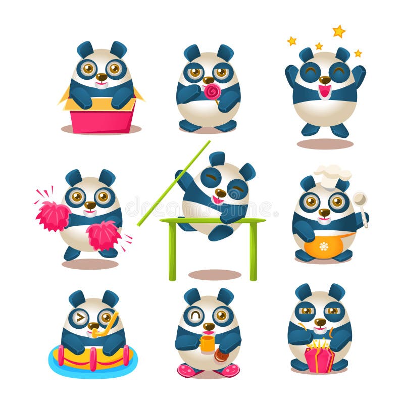 Cosas cotidianas de Panda Character Doing Different de la historieta linda de Panda Emoji Collection With Humanized libre illustration Cosas cotidianas de Panda Character Doing Different de la historieta linda de Panda Emoji Collection With Humanized libre illustration