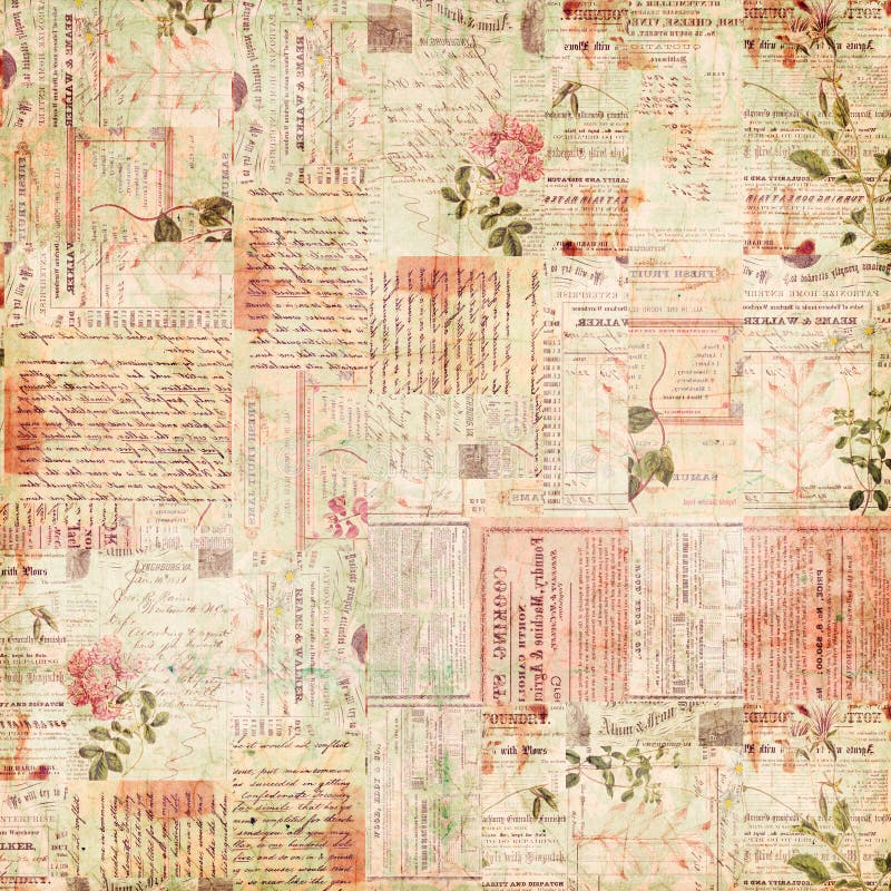 Cose effimere dell'annata, testo e collage di carta dei fiori fotografia stock libera da diritti
