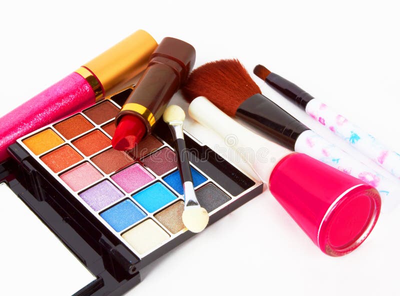 Cosmetic products on white background