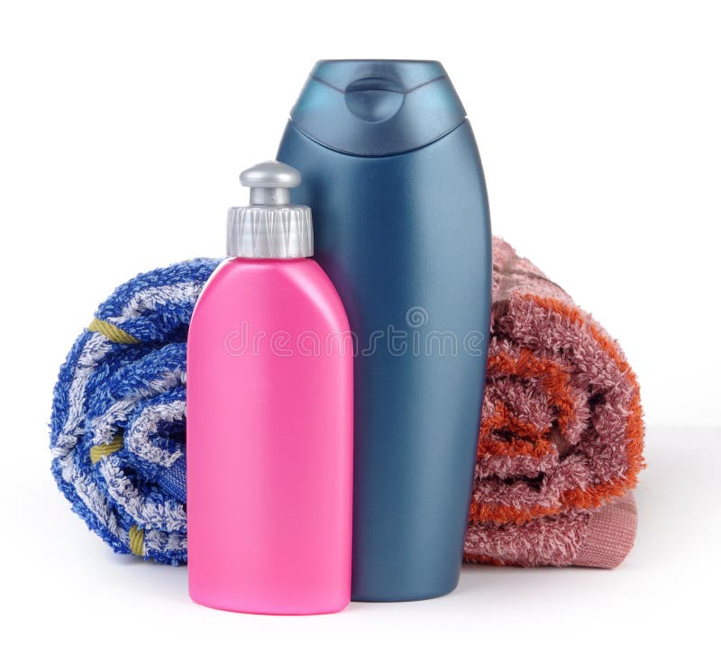 Cosmetic bottles and towels