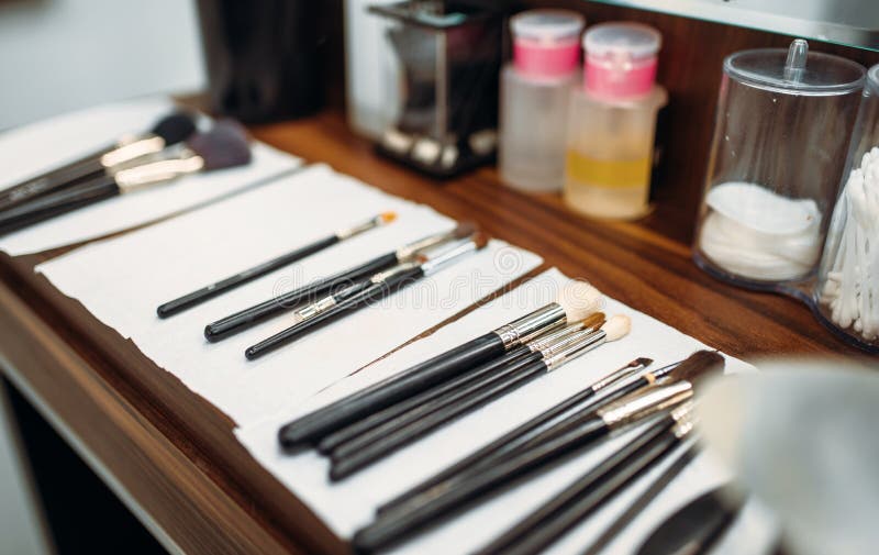 Cosmetic brushes for face skin care in makeup shop royalty free stock photos Cosmetic brushes for face skin care in makeup shop royalty free stock photos