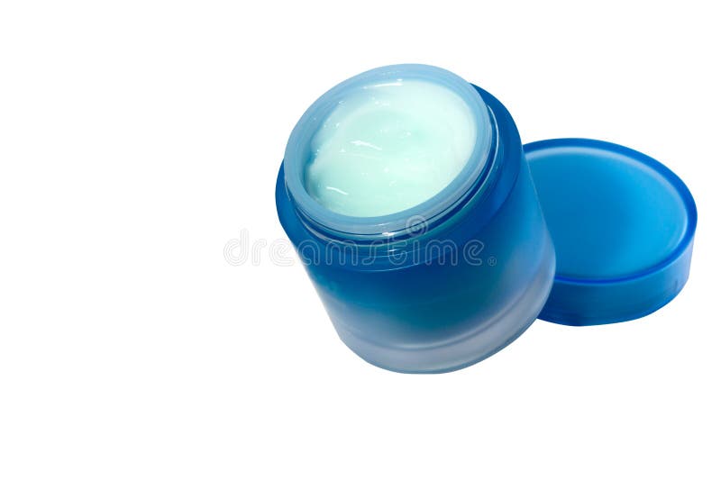 Cosmetic Cream in Blue Jar Isolated on White Background Stock Image