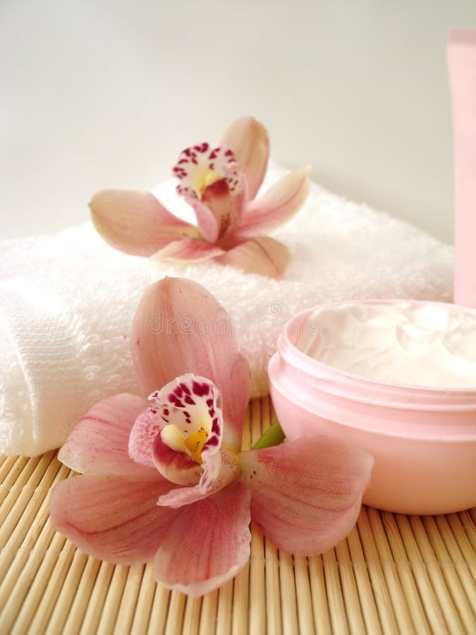 cosmetic cream with orchids