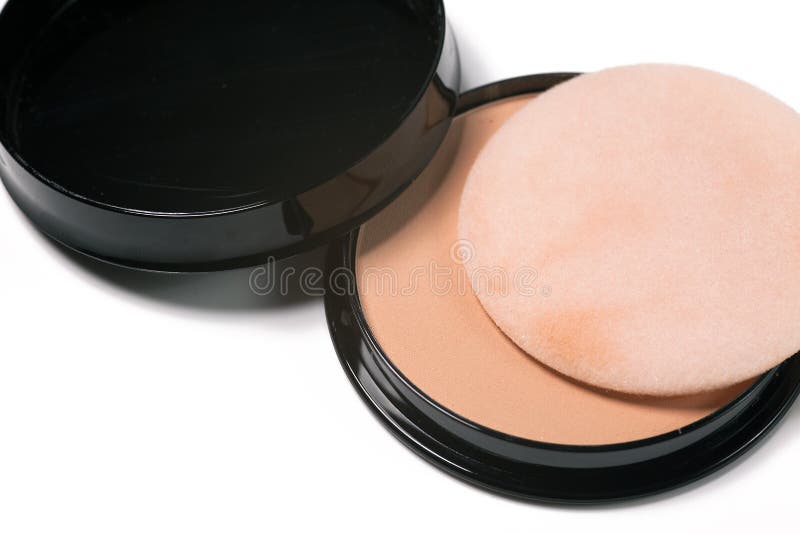 Cosmetic powder compact isolated on white background