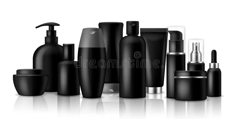 Download Cosmetic Products Black Blank Containers And Jar For Luxury Spray Or Cream Isolated Vector Packaging Mockup Set Stock Vector Illustration Of Bottle Bath 175793409