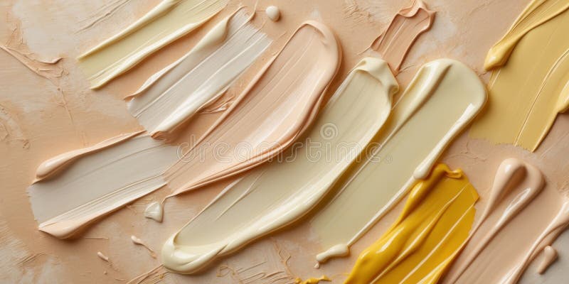Cosmetic smears of creamy texture on a beige background. stock photo