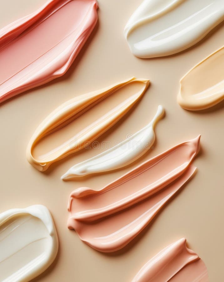 Cosmetic smears of creamy texture on a beige background royalty free stock image