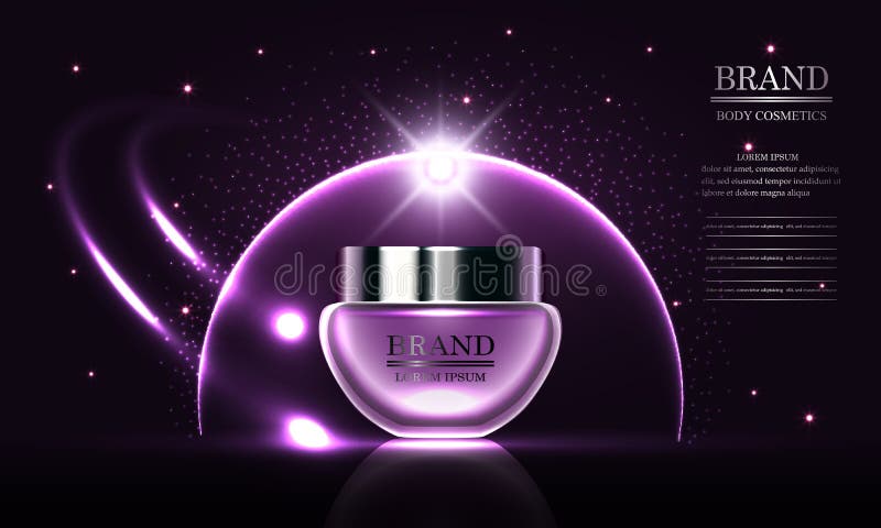 Cosmetics beauty series, premium body cream for skin care on purple background, template for design, vector illustration. stock illustration Cosmetics beauty series, premium body cream for skin care on purple background, template for design, vector illustration. stock illustration