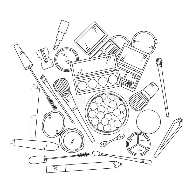 Cosmetics and fashion background with make up artist objects.