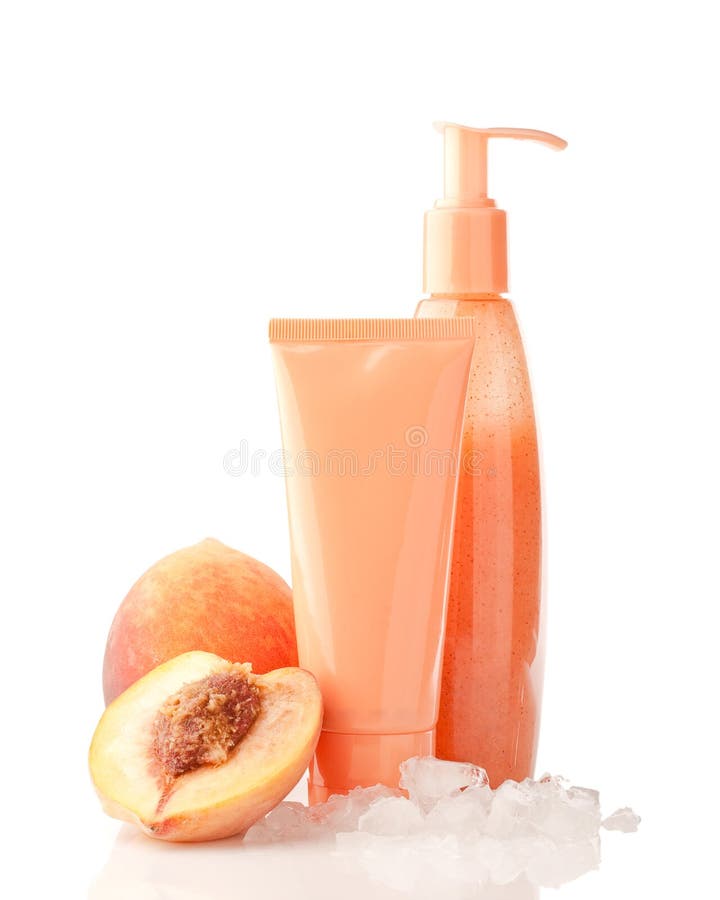 Cosmetics with ice and peach fuit