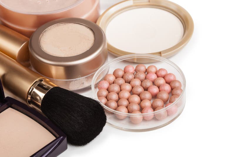 Cosmetics for make-up isolated on white background. Powder stock image Cosmetics for make-up isolated on white background. Powder stock image