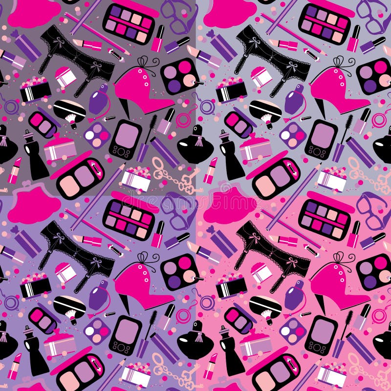 Cosmetics and makeup seamless pattern. Elements for make up