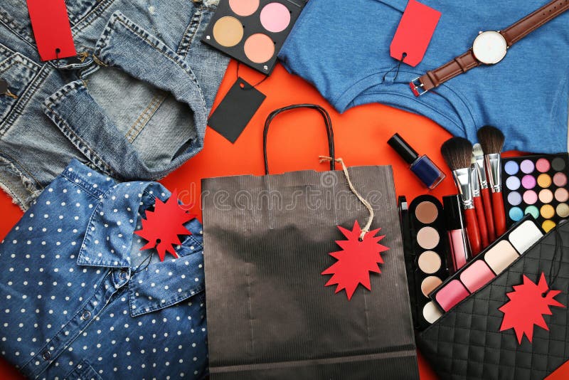 Cosmetics with Tags and Clothes Stock Image Image of applicator