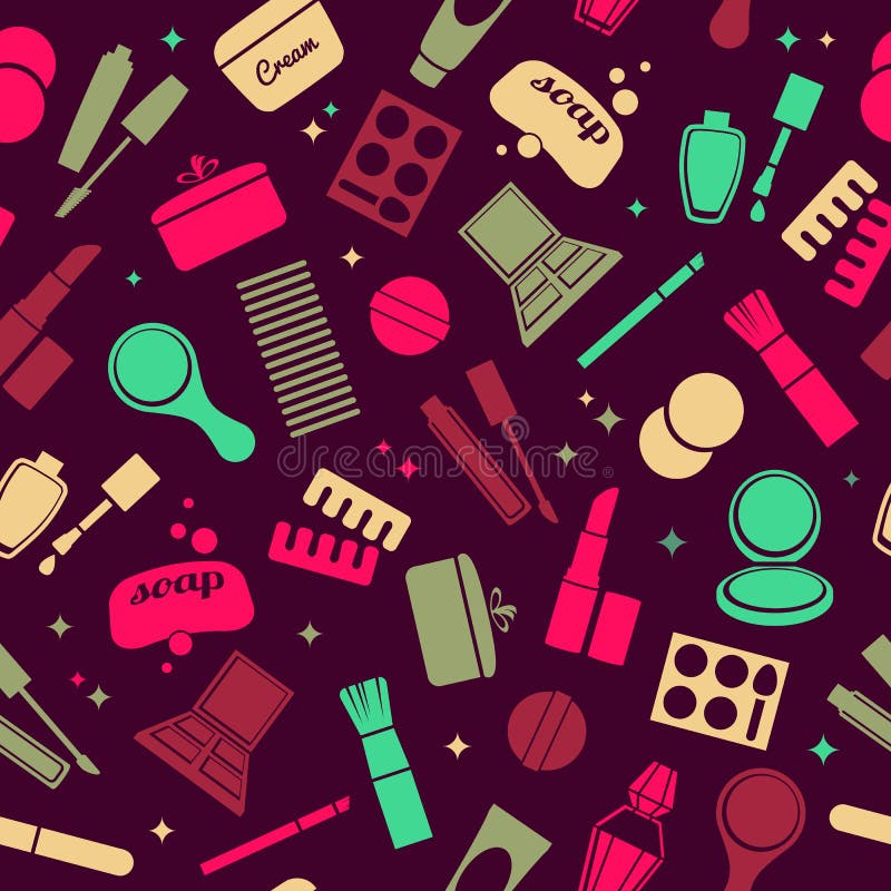 Cosmetics and toiletry icons seamless pattern.