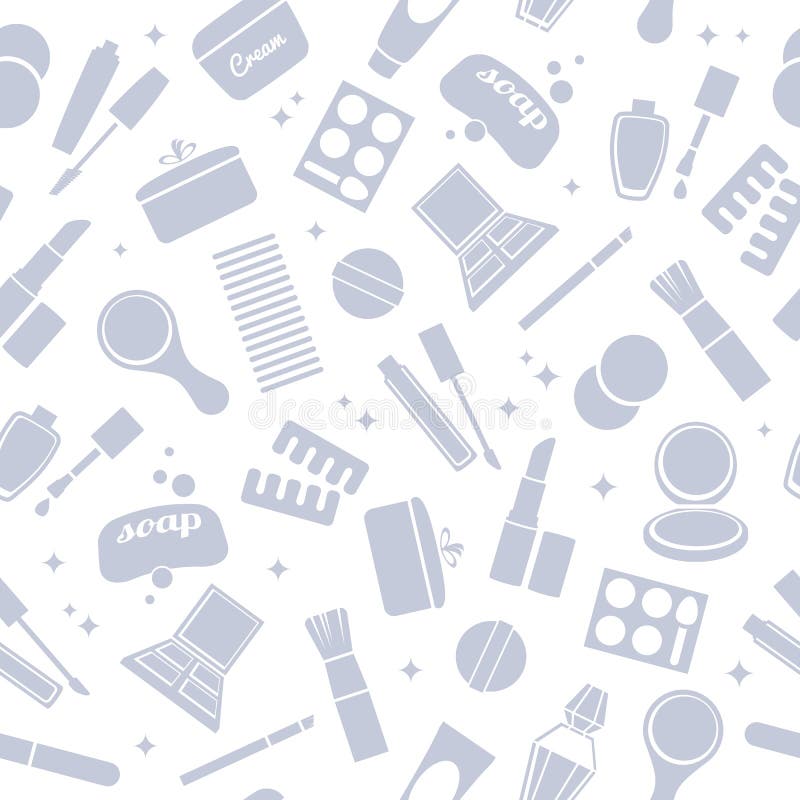 Cosmetics and toiletry icons seamless pattern.