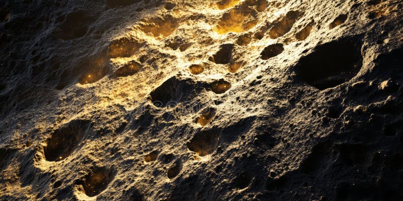 A cosmic d background with mesmerizing view of massive asteroid belt illuminated by the golden light distant star deep space fotografia stock