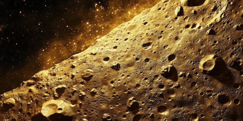 A cosmic d background with mesmerizing view of massive asteroid belt illuminated by the golden light distant star deep space fotografie stock