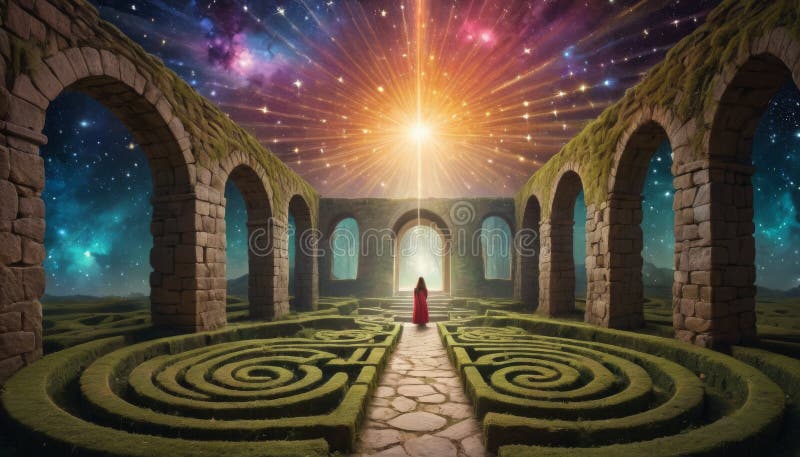 Cosmic Gateway in Ancient Ruins stock image