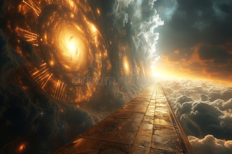 Cosmic gateway digital time quantum tunnel is space gate for traveling stock photography