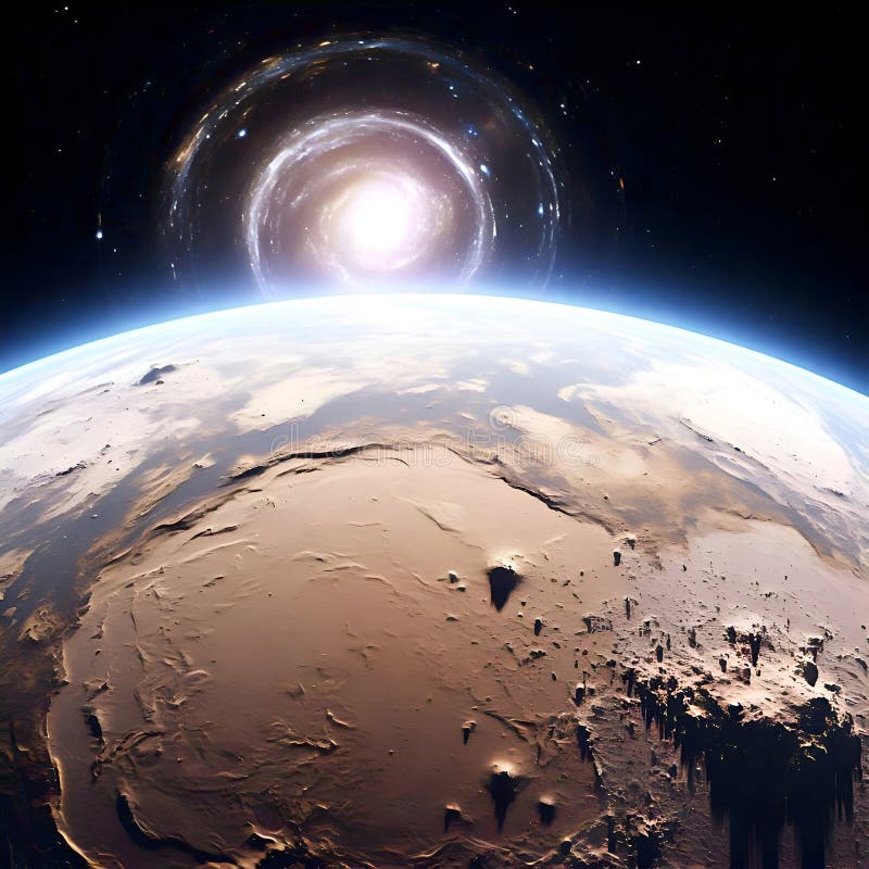 Cosmic Gateway Over an Alien Landscape royalty free stock image