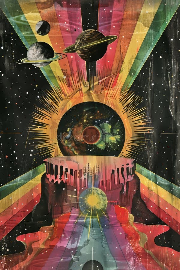 Cosmic Gateway - Planetary Alignment in Vivid Colors royalty free stock photography