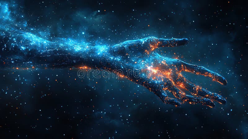 Cosmic Hand Reaching, Nebula Background, Digital Art, Science