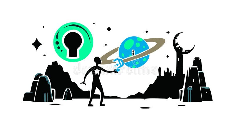Cosmic Idea Key for Universal Wisdom and Innovative Solutions, vector design Generative AI royalty free illustration